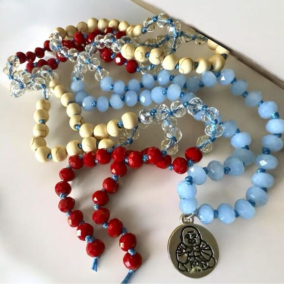 Colorful Beaded Necklace with Buddha Charm – 44” Long (New) - Picture 4 of 17